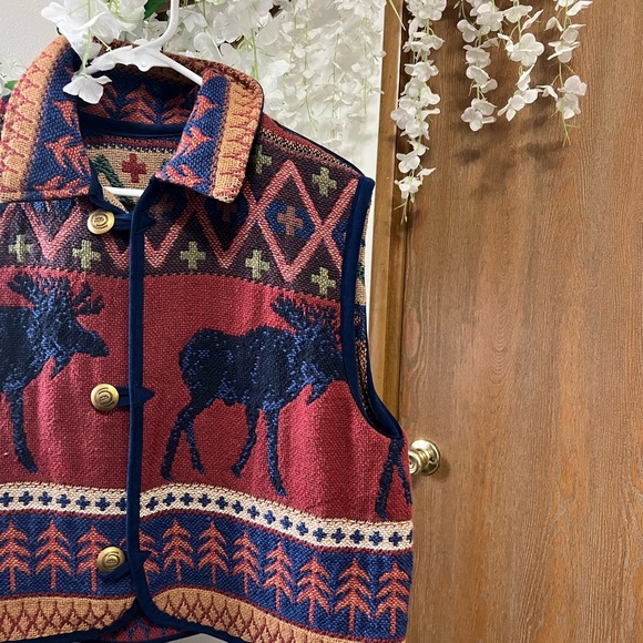VINTAGE Reversible Rustic & Western  Moose Patterned Vest  🤠 🫎 - Picture 2 of 8